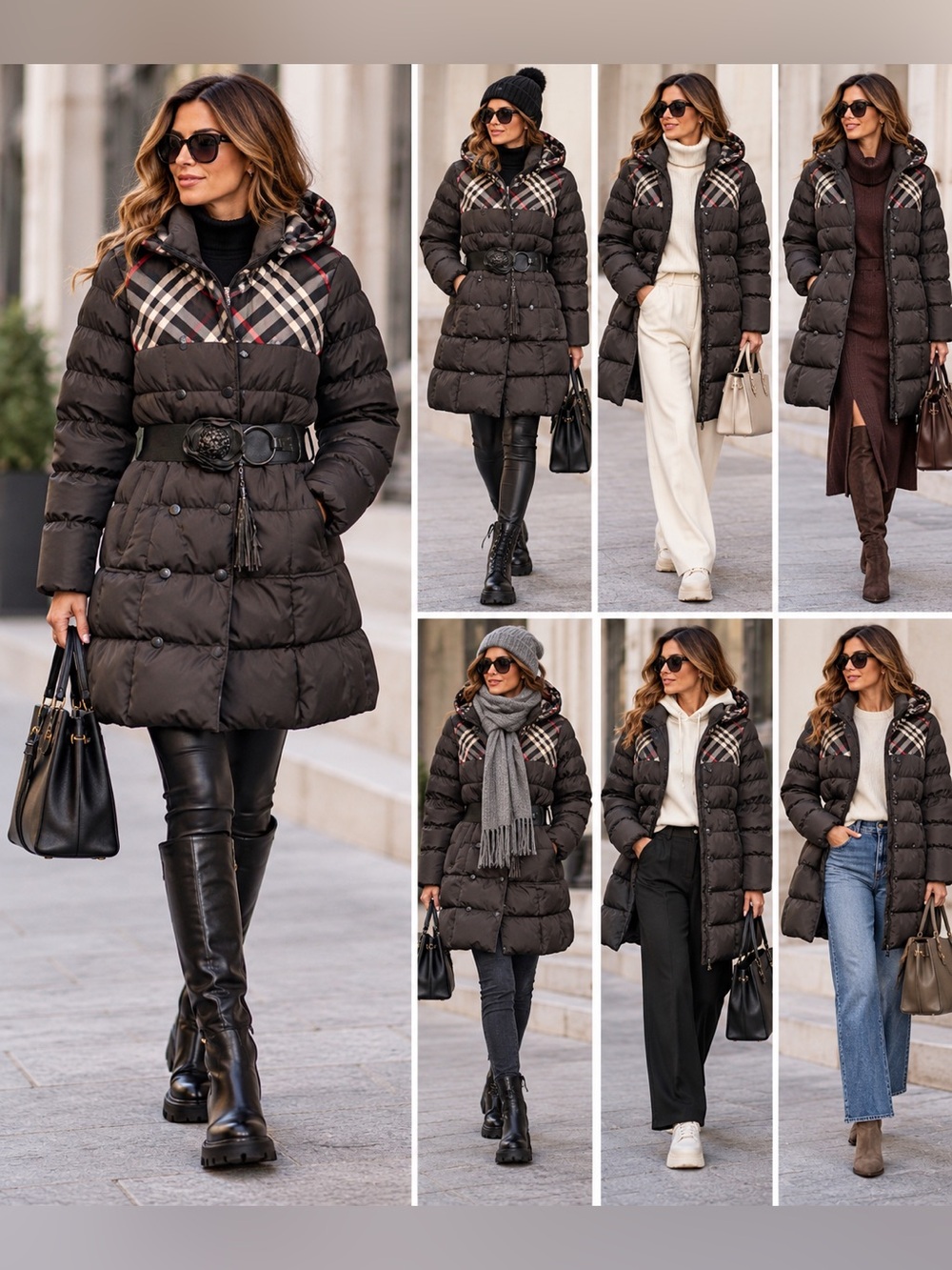 Simon Chang Duck Down Black Plaid Coat size medium